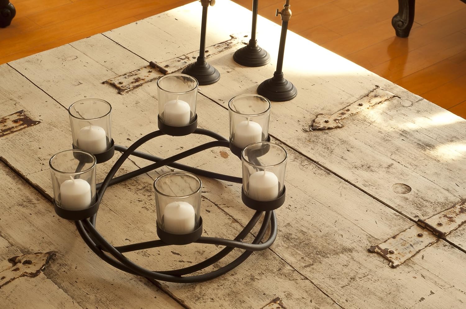 Danya B KF102 Decorative Indoor/Outdoor Round Waves Metal Wrought Iron Candleholder/Centerpiece: Home & Kitchen
