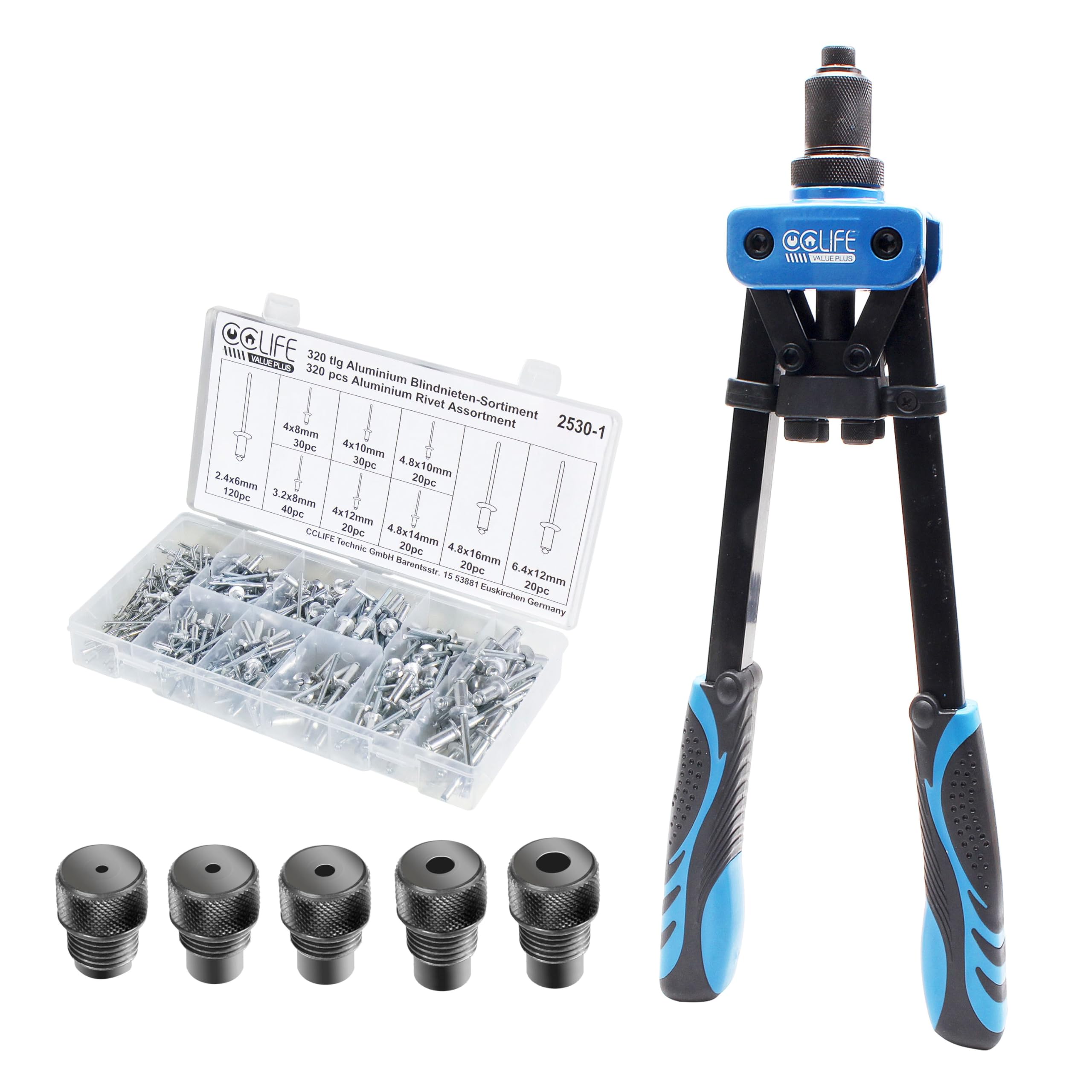 CCLIFE Hand pop Rivet Gun with 100 Rivets 2.4-6.4mm