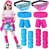 Giegxin 2 Set 80s Leg Warmers Set for Girls Kids Neon Ribbed Knit Leg Warmers Fitness Headband Wristbands for Christmas Party