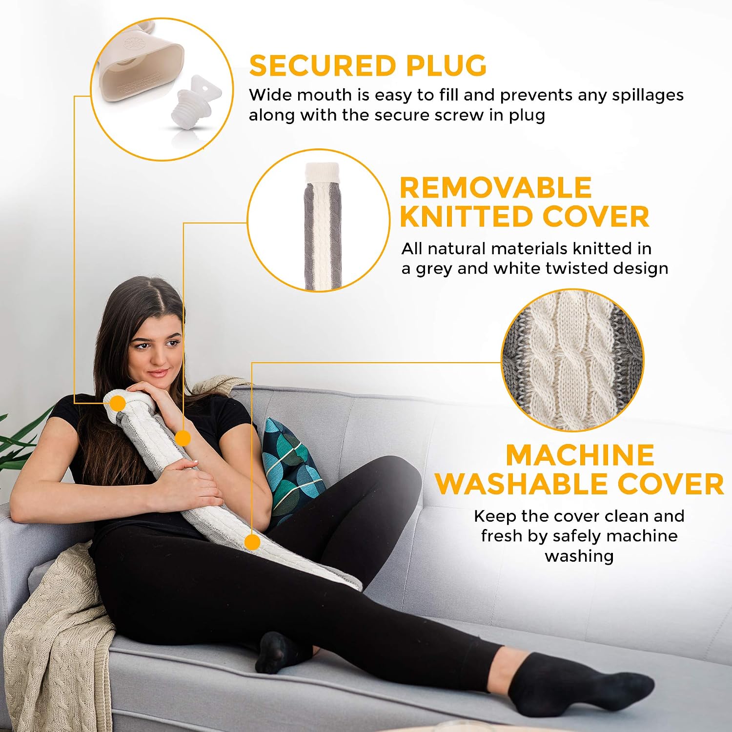 LIVIVO 2L Extra Long Hot Water Bottle with Cover UK, Large Hot Water Bottles for Adults Winter Warmth & Stress Relief - Image 4