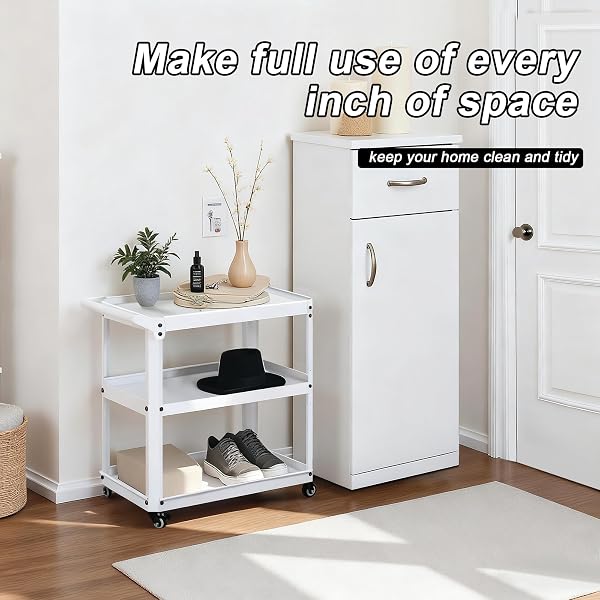 XCX 3 TIER METAL UTILITY ROLLING CART WITH WHEELS, HEAVY DUTY STORAGE ORGANIZER TROLLEY CART FOR KITCHEN, BATHROOM, OFFICE, BEDROOM – MULTI-PURPOSE 330LBS CAPACITY UTILITY CART ON WHEELS, WHITE