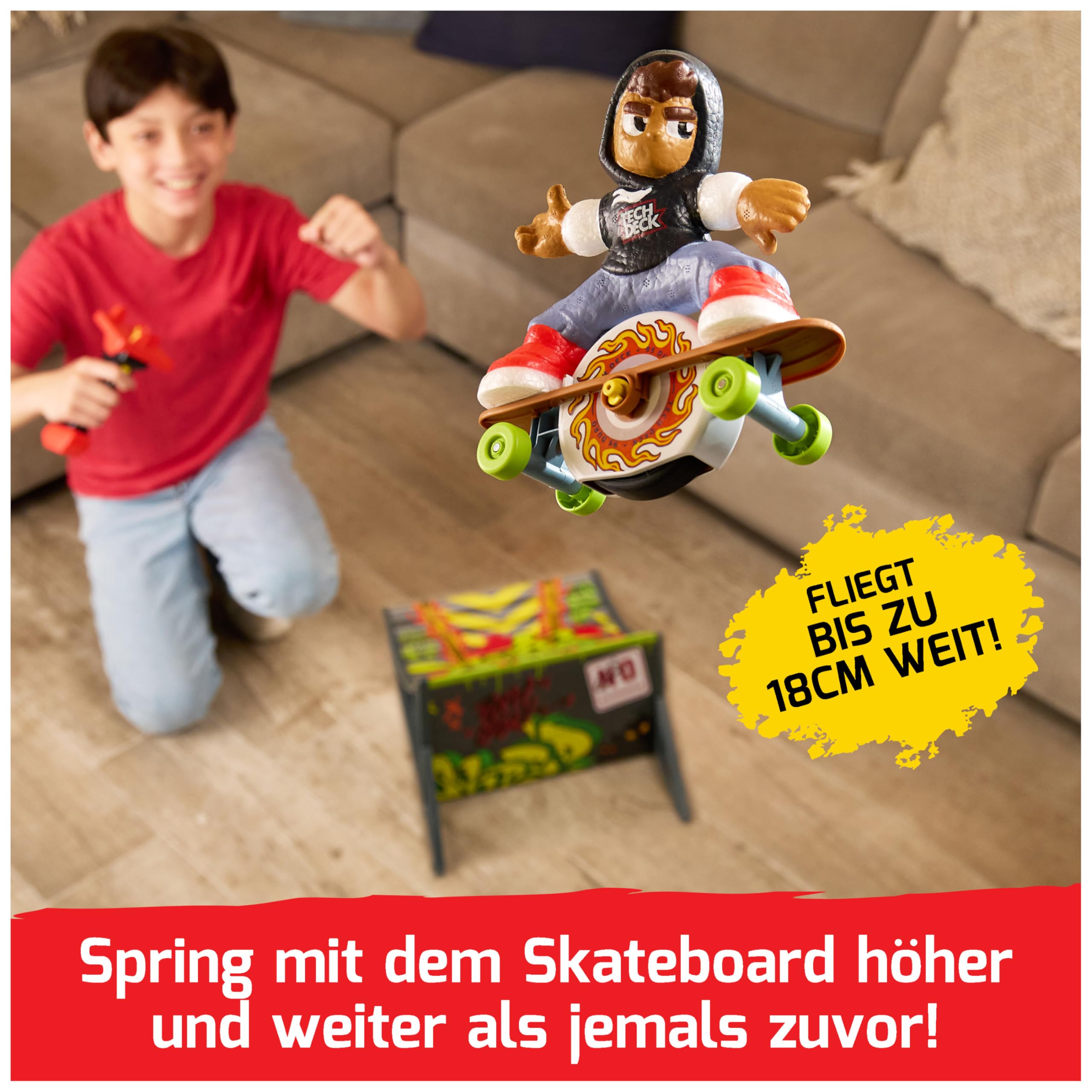 Tech Deck - Shred n' Blast Sk8Board mit aufziehbarem Skater und Rampe für gigantische Sprünge, bis zu 180cm hoch oder weit, für drinnen und draußen, empfohlen 3