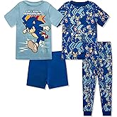 Sonic The Hedgehog 4 Piece Pajama Set - Boys PJs Short Sleeve Shirt, Shorts & Pants - Kids Sleepwear Set - Official License