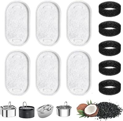Fentar 12Pcs Cat Water Fountain Filters Set 6 Carbon 6 Foam 3.2L/2L