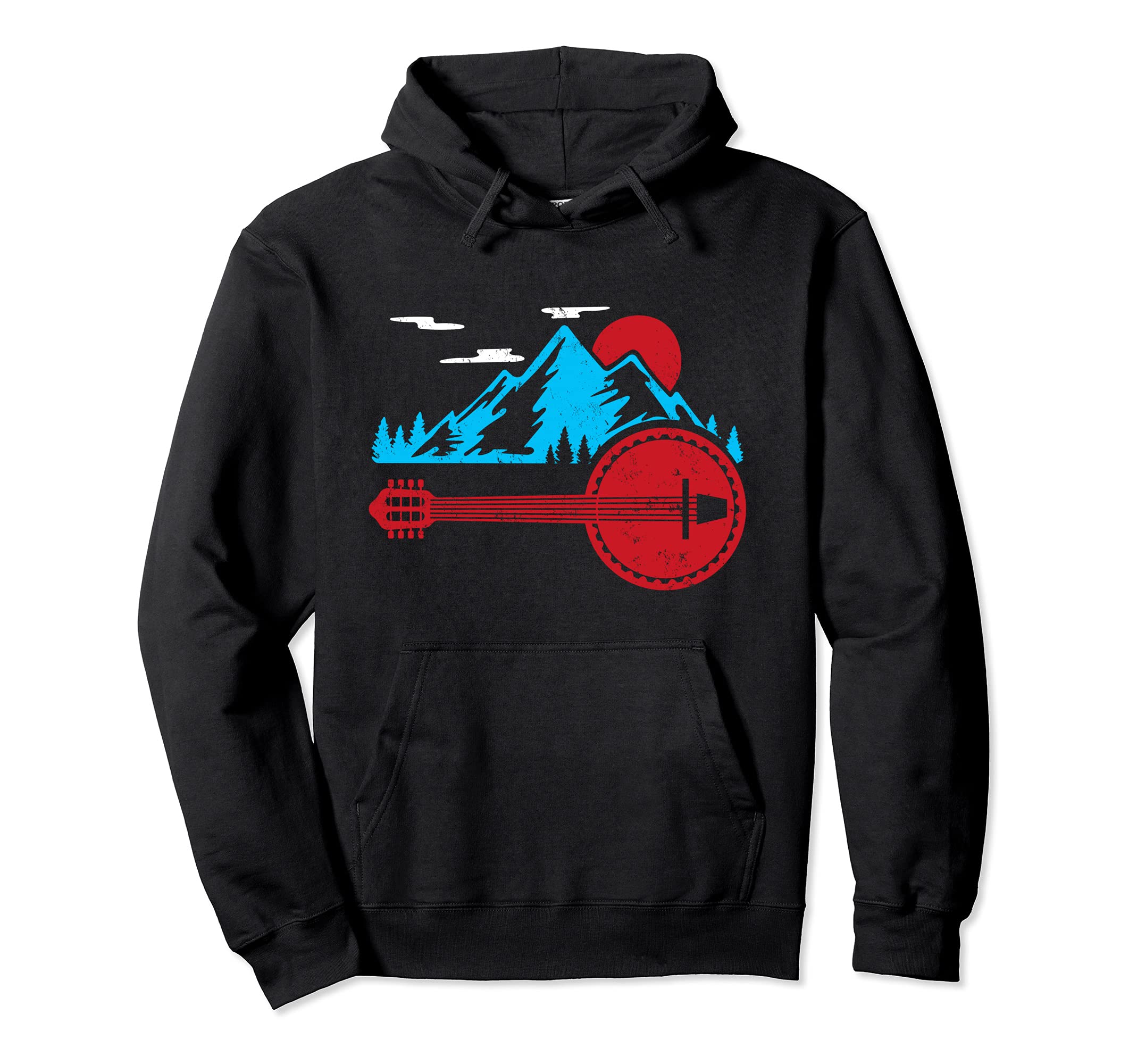 Retro Banjo Mountain And Sun Banjo Bluegrass Pullover Hoodie