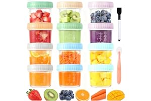 Qeedee 12 Pack Glass Baby Food Containers, 4 oz Leakproof Baby Food Jars with Lids, Reusable Small Baby Purees Containers for