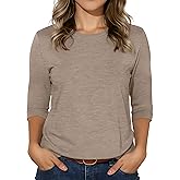 3/4 Sleeve Tops for Women Basic Crew Neck Spring Blouses Casual Fit Fall T Shirts
