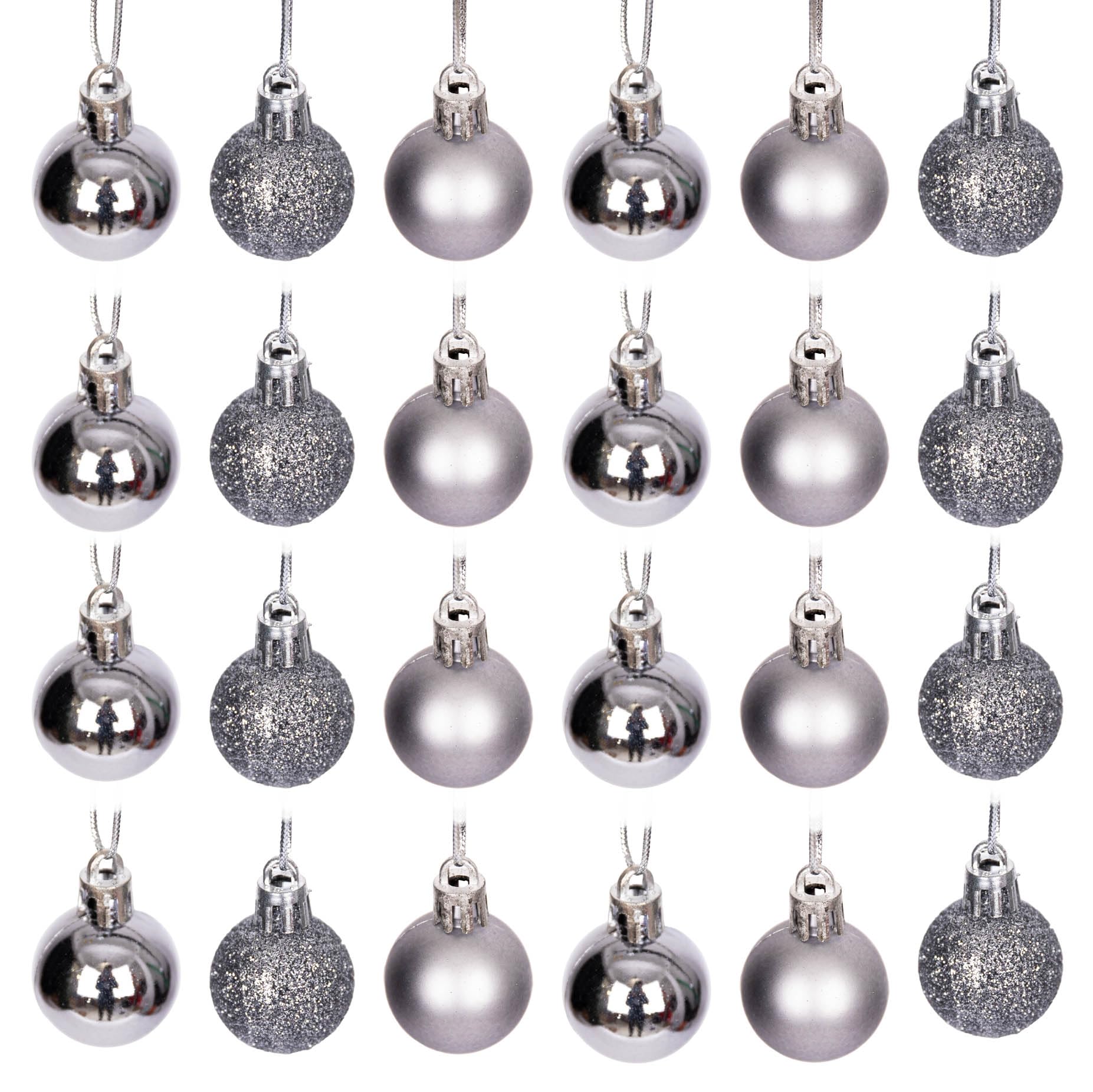 30mm/24Pcs Christmas Baubles Shatterproof Mid Grey, Christmas Tree Decorations Ball Ornaments Balls Xmas Hanging Decorations Holiday Decor - Shiny,Matte,Glitter