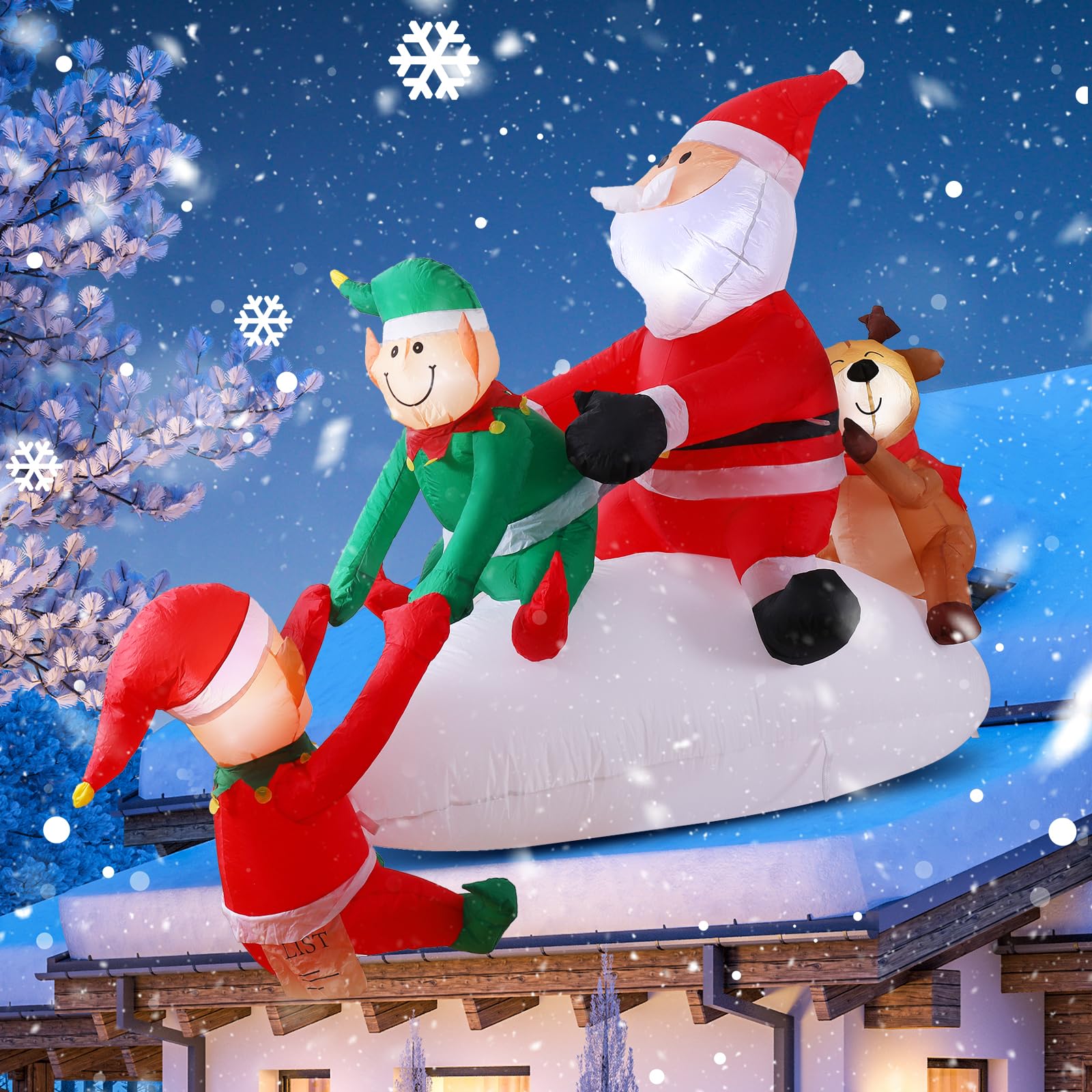 Photo 1 of Elegear Inflatable Christmas Decorations Outdoor, 9FT Inflatable Santa Claus with Christmas Elves Reindeer Climbing Santa Blow Up Yard Decorations Giant Xmas Decorations for Outdoor Eaves Windowsill