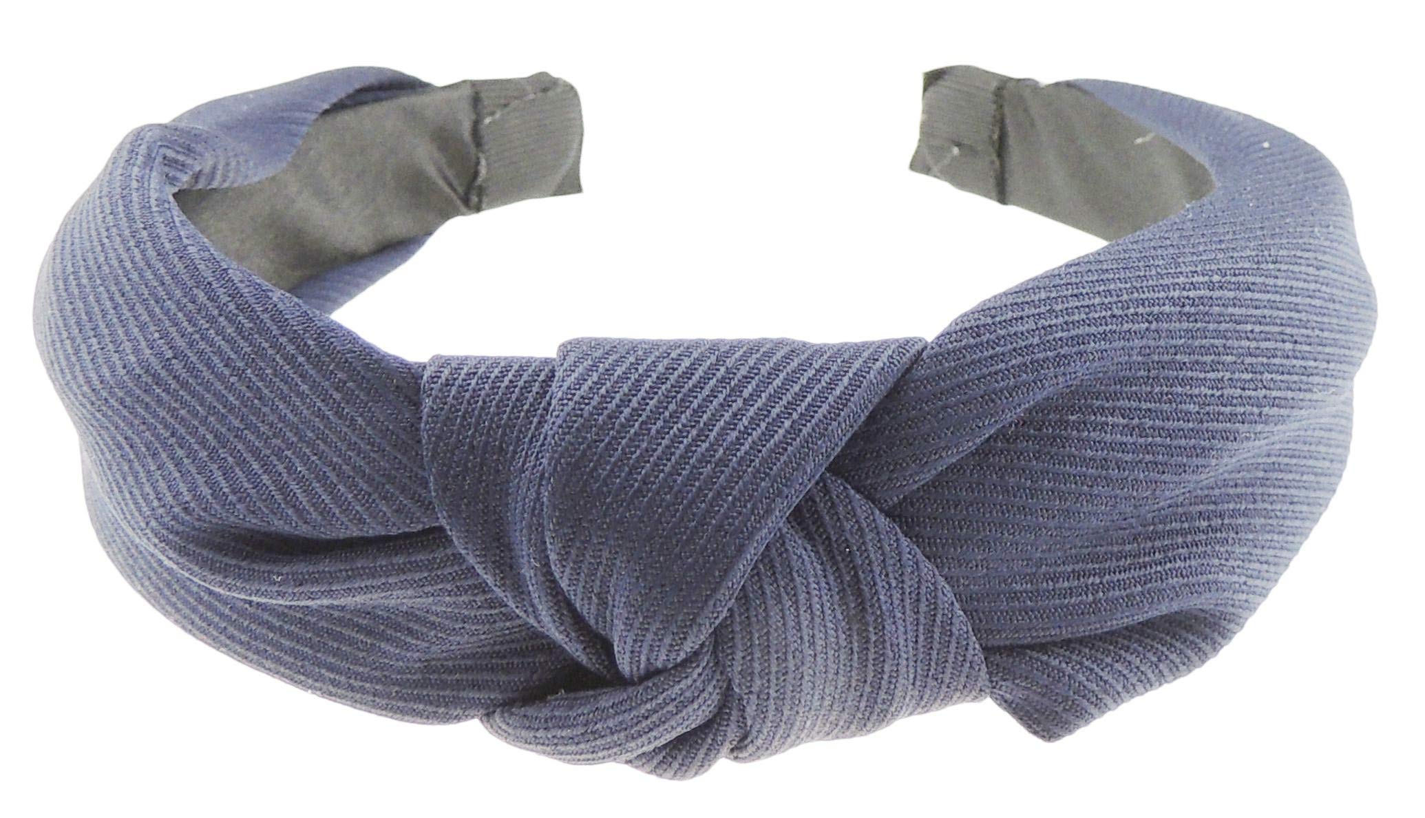 Ladies Draped Chiffon Stripe Twist Knot Headband Alice Band (Navy)