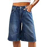 Cicy Bell Womens Summer Wide Leg Denim Shorts Casual Loose Mid Rise Jorts Bermuda Knee Length Jeans Shorts