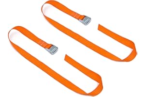 PowerTye 1.5in x 4ft Heavy-Duty Lashing Strap with Heavy-Duty Buckle - Made in USA - 300 lb. Working Load Limit - Orange - 2-Pack
