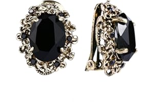 BriLove Women's Victorian Style Crystal Floral Cameo Inspired Oval Clip-On Earrings