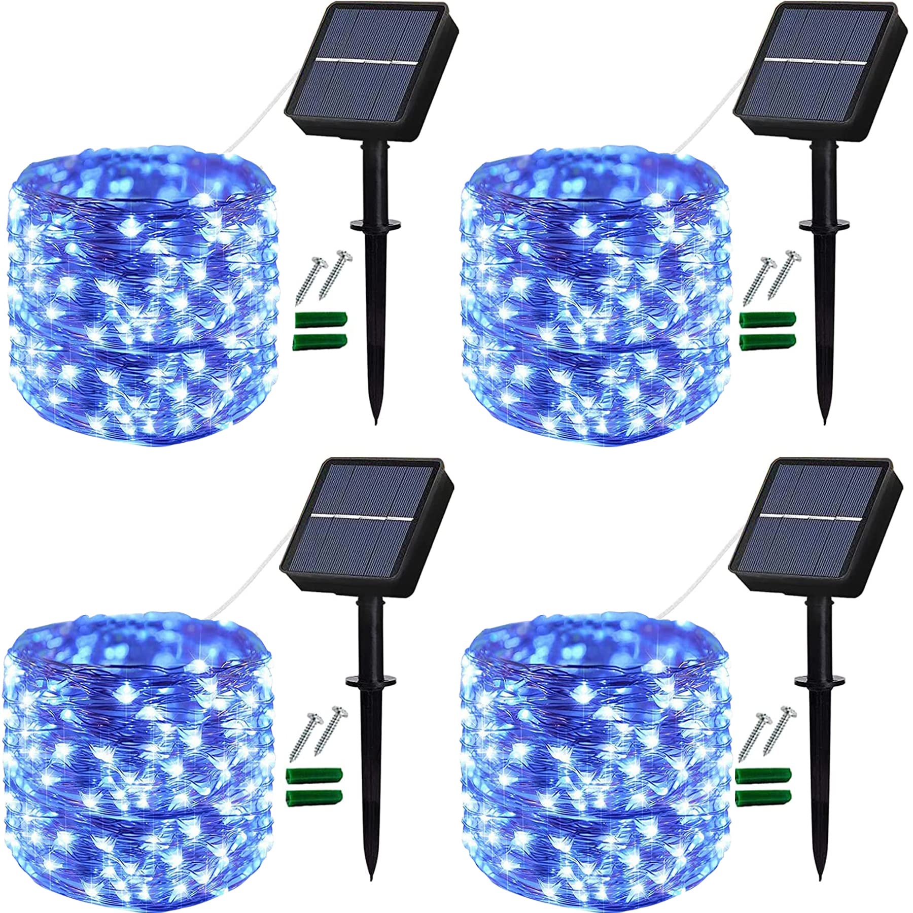 Lezonic Solar Fairy Lights, 4Pack Each 12M/40Ft 120 LED Solar String Lights Outdoor, 8 Modes Waterproof Copper Wire Garden Lights for Home Trees Patio Yard Fence Wedding Party Decorations (Blue)