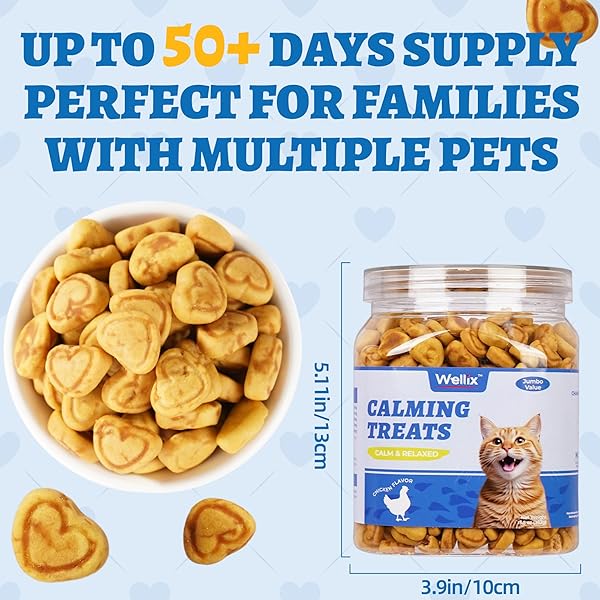 WELLIX 13.5OZ CALMING CAT TREATS FOR INDOOR CATS – CHICKEN FLAVOR KITTEN TRAINING SNACKS FOR BEHAVIORAL & PROMOTES RELAXATION WITH CHAMOMILE POWDER & MELATONIN