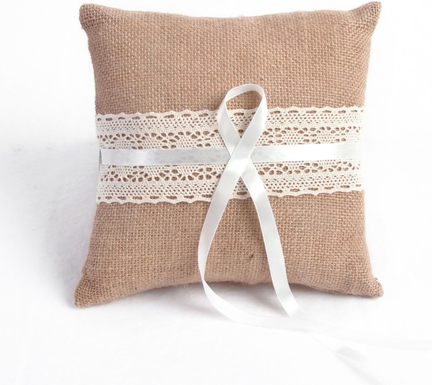 Amazon Com Lace Linen Ribbon Bow Bridal Ring Bearer Pillow
