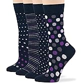 7BigStars Women Crew Socks - Fun Cotton Socks for Women, Colorful and Cute Designs, 4 Pairs Breathable Casual Dress Socks