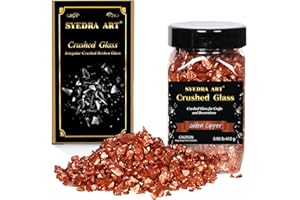 SYEDRA ART Syedra Crushed Glass for Crafts Glitter Metallic Chips, Crystal Broken Glass, Bar, Vase, Garden Decoration, 3-6mm,410G (Golden Copper)