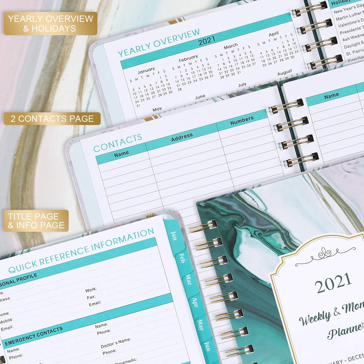 Planner 2021 - Weekly & Monthly Planner with Tabs, 6.5" x 8.5", Hardcover with Thick Paper + Back Pocket + Banded, Twin-Wire Binding - Sea Blue : Office Products