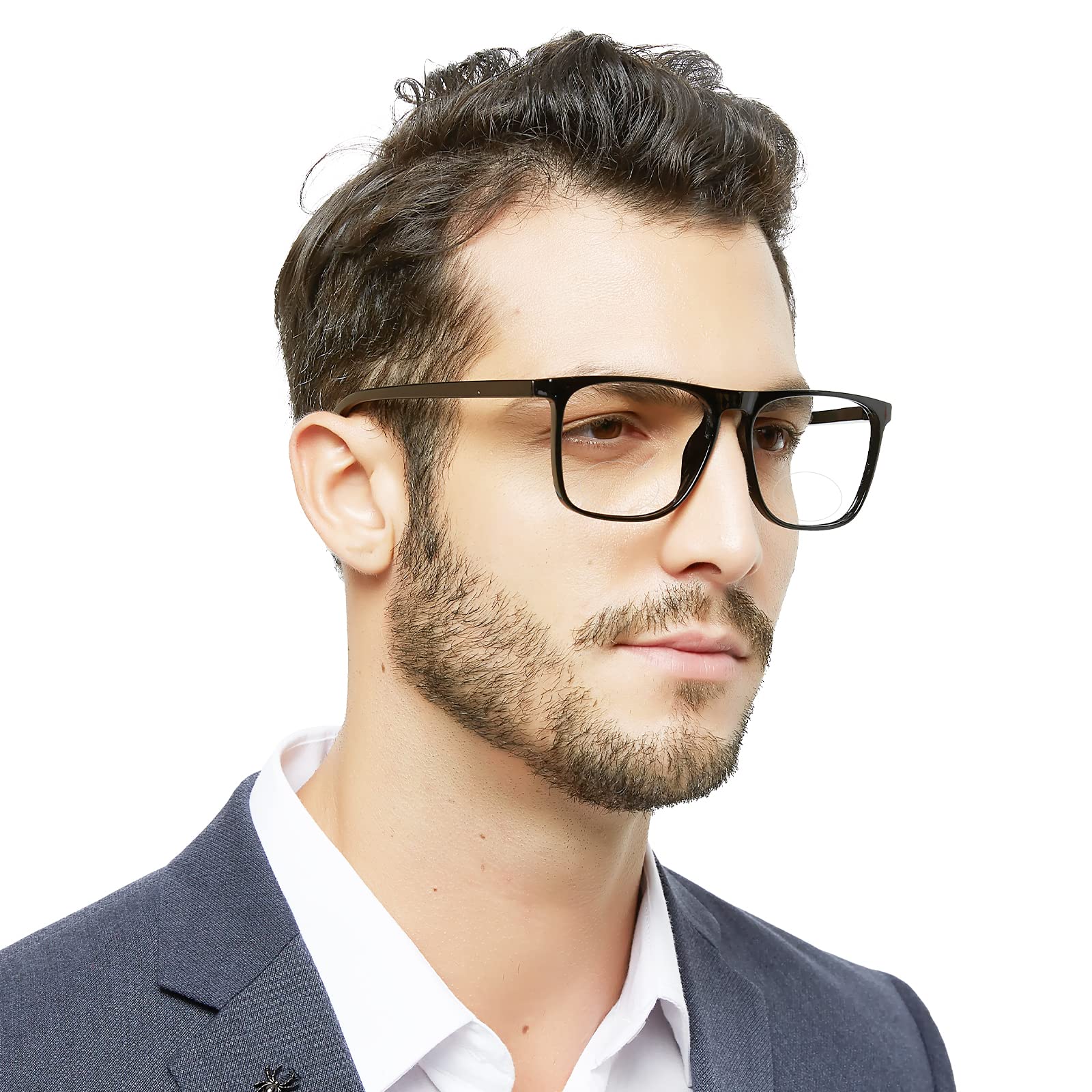 OCCI CHIARI Mens Blue Light Blocking Glasses Bifocal Glasses 2.0 Large Frame Glasses for Men Rectangle Spectacles Spring Hinge (Black,200), XL