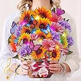 MZD8391 Birthday Cards with MUSIC & LIGHTS, Pop Up Happy Birthday Card, Sunflower & Butterfly, 10 Inch Life Sized Forever Flower Bouquet Gifts for Women Mom Grandma