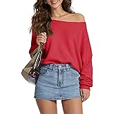 FAlABLE Women's Sweater Off Shoulder & Boat Neck Oversized Long Sleeve Pullover Cozy Knit Fall Winter Casual Tops