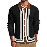 PJ PAUL JONES Men‘s Button Down Polo Shirts Striped Knitted Cardigan Sweaters
