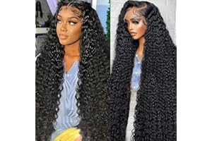 Nsvnsv 30 Inch 13x6 Deep Wave Lace Front Wigs Human Hair HD Full Lace Frontal Wigs Pre Plucked Bleached Knots 180% Density Deep Curly Human Hair Wig Natural Color