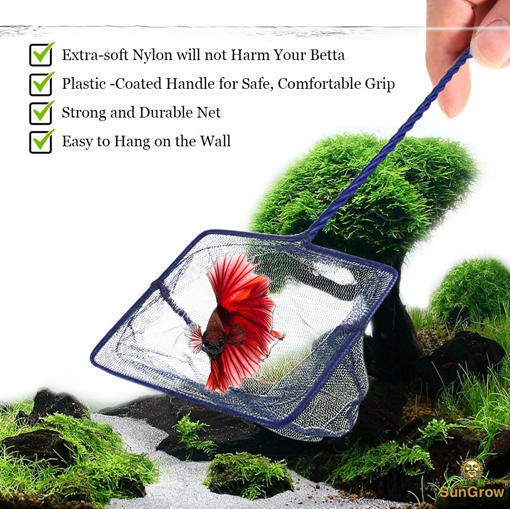 Anti-stress Betta Net -- Routine Tank Maintenance made easy - Durable nylon net prevent pulling fish scales - Transparent net do not scare fish - Hook on handle tail calls for easy storage