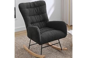 Whalemon Nursery Rocking Chair, Teddy Upholstered Glider Rocker, Rocking Accent Chair with High Backrest, Comfy Rocking Accent Armchair for Living Room, Bedroom, Offices (Dark Gray)