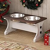 Piskyet Elevated Dog Bowls,Farmhouse Dog Bowls Stand, Raised Dog Bowl with 2 Stainless Steel Wooden Dog Bowl,3.5Cups8.5''H_30 oz Bowl-Farmhouse Style