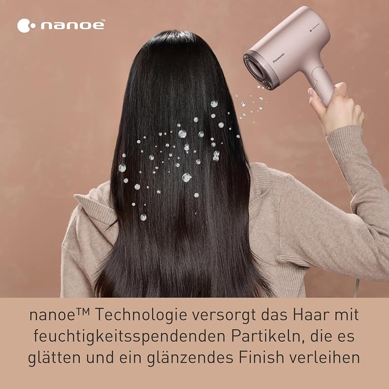 EH-NA7M-P825 nanoe Haartrockner für glänzendes Haar, faltbares Design, Schnelltrocknen, Konzentrator-Aufsatz, 1600 W, Hellrosa