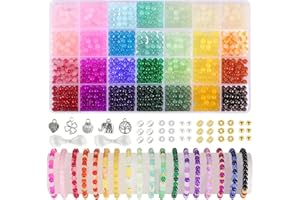 Glass Beads for Bracelets 1255pcs Bracelet Making Kit 6mm Glass Bead for Jewelry Making Bracelet Beads 28 Colors Crystal Bead