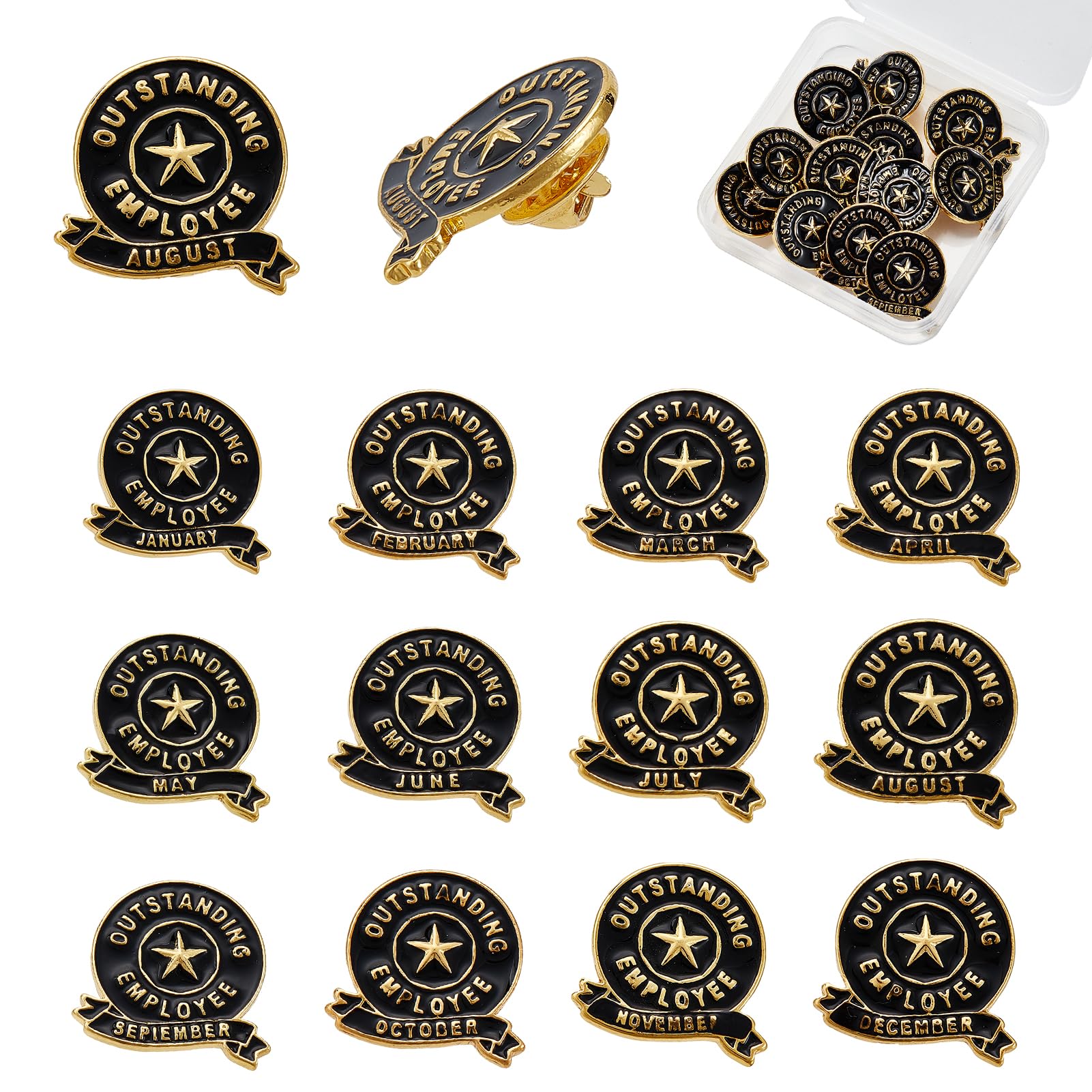 NICENEEDED 12 PCS Employee Recognition Lapel Pins, Gold Plated Enamel Excellence Pins for Award Employees Staff Team Gift