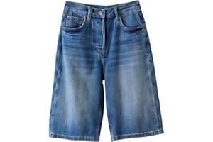 LuminBlaze Mens Baggy Jean Shorts Loose Fit Vintage Wide Leg Jorts Y2K Streetwear Hip Hop Casual Long Denim Shorts