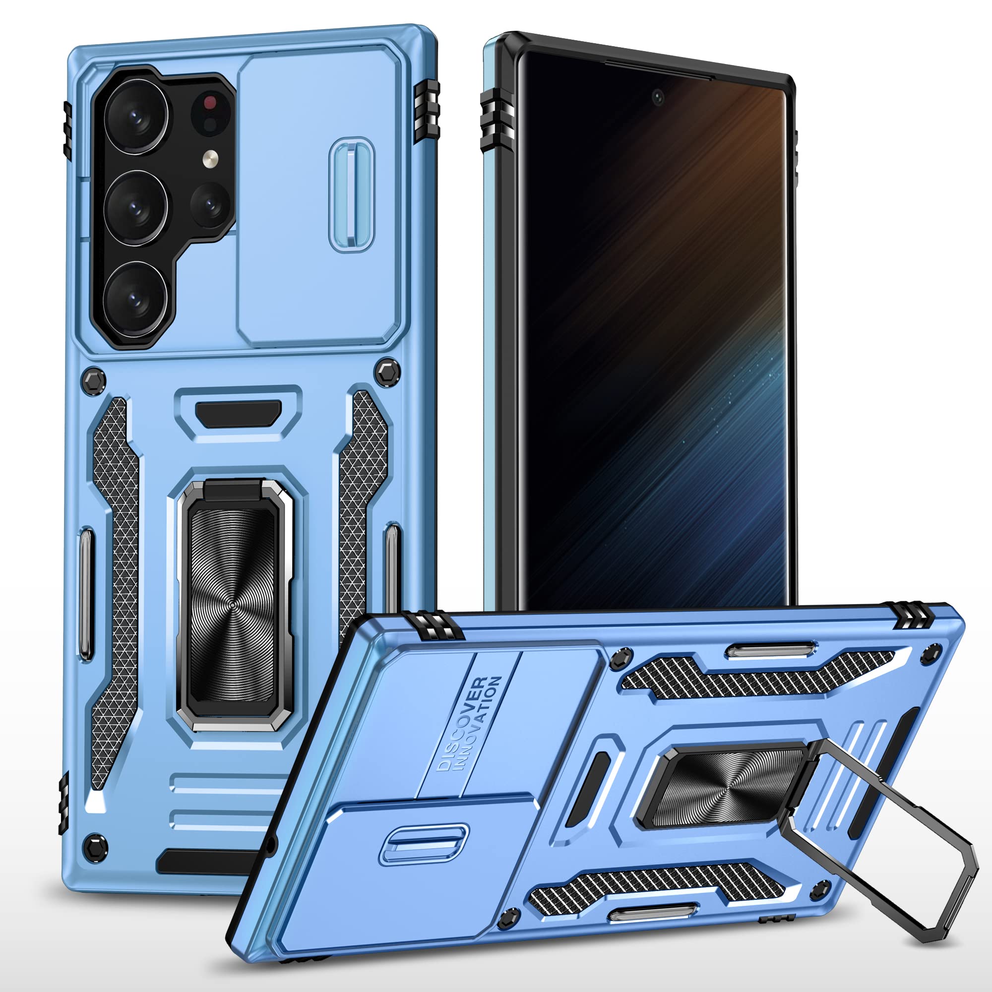 Photo 1 of CHLINGNAN Case for Samsung Galaxy S23 Ultra,Built-in Sliding Camera Cover with Stand Ring,for Galaxy S23 Ultra Case Shockproof and Scratch-Proof Military-Grade Drop-Proof Heavy Duty Protection Blue