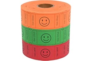 L LIKED 1500 Raffle Ticket Rolls, 3 Assorted Colors, 1x2 Inch Smile Ticket for Events, Entry, Class Reward, Parties, Giveaways&Prizes (Red, Orange, Green)