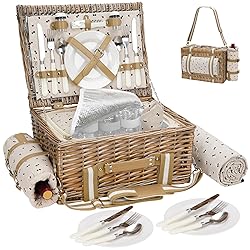 31Pcs Picnic Basket for 4 -Wicker Picnic Set with