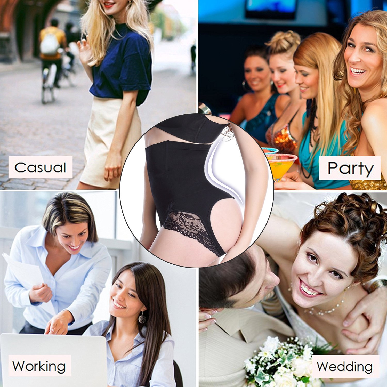 Jason&Helen Women\'s Butt Lifter Shaper Seamless Tummy Control Hi-Waist Thigh Slimmer Black Medium/Large