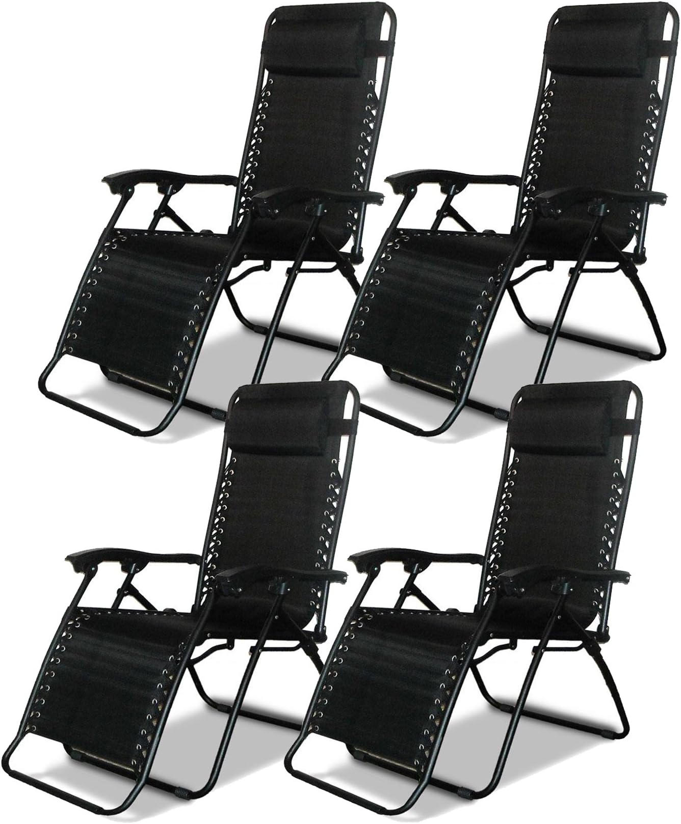 DNY 4 x Textoline Reclining Garden Chair Beach Sun Lounger Recliner Chairs in Black Weatherproof Textoline RRP ยฃ299.99