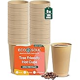 ECO SOUL 100 Pack 8 oz Disposable Coffee Cups Eco-Friendly, Biodegradable, Compostable, Leak-free & Sturdy To Go Hot Drink Travel Bagasse Cup for Tea, Chocolate, Party, Picnic & Cafe, Office & Home
