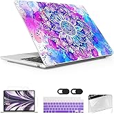 Lepeoac for MacBook Air 15 inch Case 2023 2024 2025 Release A3241 M4 A3114 M3 A2941 M2 with Liquid Retina Display & Touch ID, Hard Shell with Screen Protector & Webcam Cover & Keyboard Cover, Mandala