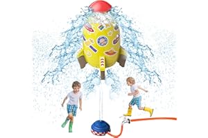 TANSAR Kids Sprinkler Rocket Launcher Outdoor Water Toys, Holiday & Birthday Gift, for Girls & Boys Age 3 4 5 6 7 8 Year Old Gift Ideas, Yellow