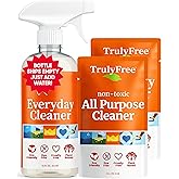 Truly Free Everyday Cleaner - Multipurpose Cleaner Spray, Kitchen Counter Cleaner, Natural Cleaning Products, Multi-Surface Household Solution, 1 Empty Bottle Spray (16oz) & 2 Refills (3oz each)