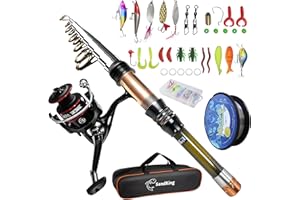 Fishing Rod Kit, Carbon Fiber Telescopic Fishing Rod and Reel Combo with Spinning Reel, Line, Bionic Bait, Hooks and Carrier 