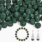 150pcs 10mm Rhinestone Beads for Jewelry Making,Full of Diamonds Round Disco Bead Bulk,Clay Bead for Crafting,Rhinestone Clay Beads for DIY Baseball Necklace Bracelet (Dark Green, 10mm/55pcs)