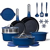CAROTE 22pcs Pots and Pans Set Non Stick, Nonstick Cookware Set, Dishwasher/Oven/Fridge Safe Pots and Pans, Removable Handle RV Oven Safe Cookware, Induction Kitchen Set, Blue