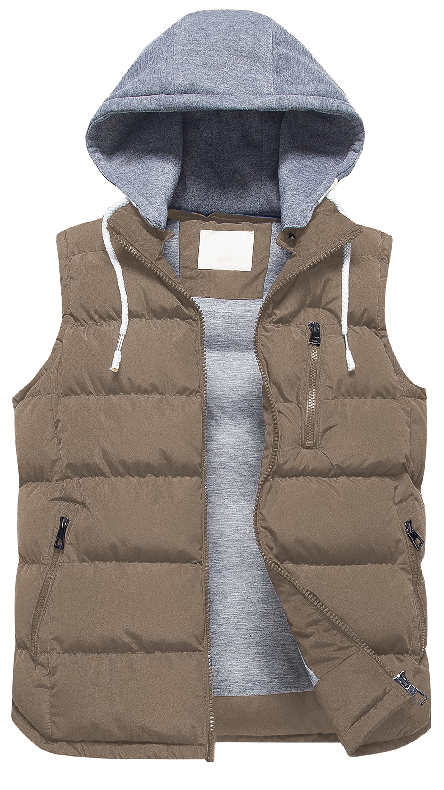 Photo 1 of CREATMO US Women's Outdoor Stand Collar Sleeveless Jacket Winter Vest Padded Vest Coats With Detachable Hood Brown L