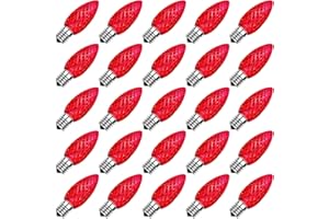 Meconard C9 Led Replacement Christmas Light Bulbs, C9 Shatterproof Led Bulbs for Christmas Indoor Outdoor String Lights, E17 Intermediate Base, Commercial Grade Holiday Bulbs, Red, 25Pack