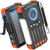 BLAVOR Solar Power Bank with Hand Crank and Built-in 4 Cables 20000mAh | Wireless Charging, Camping Light, Dual Flashlight, 20W Fast Charging, Battery Pack for iPhone, Samsung, All Mobile Phones